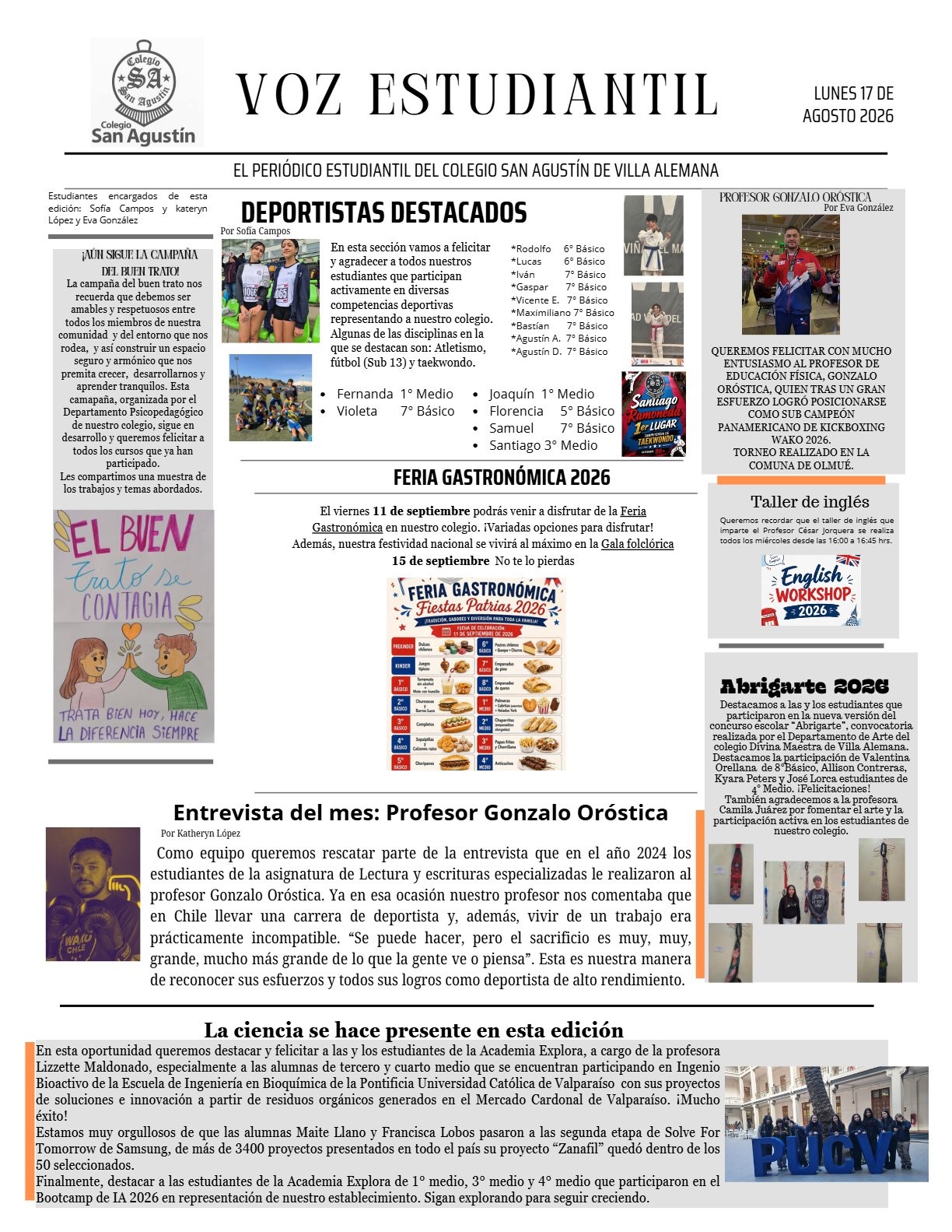 Publicación de Voz Estudiantil del Colegio San Agustín